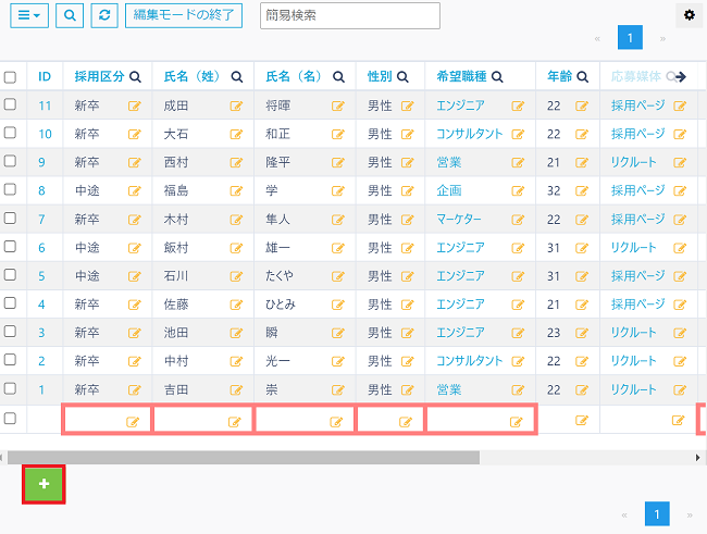 行追加の+アイコン