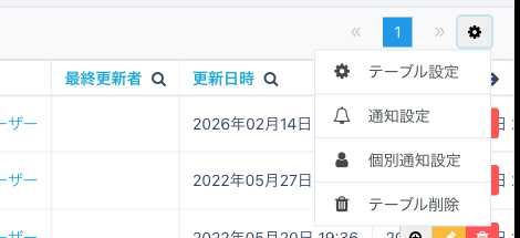 歯車アイコンからテーブル設定を選択
